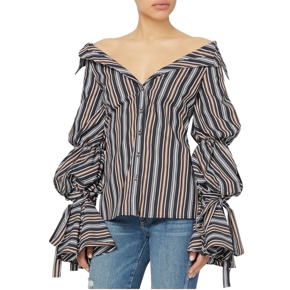 $460 Caroline Constas MARGARET TOP Off the Shoulder Puff Sleeve Blouse Size XS